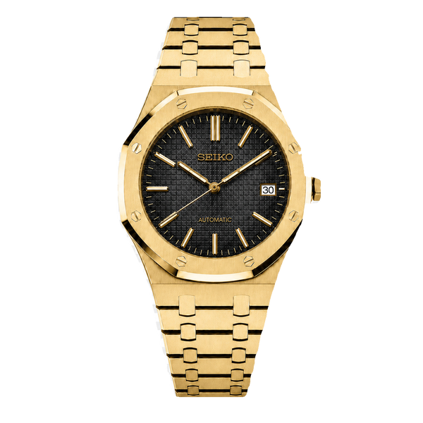 Seiko Mod Royal Oak - Gold Black Tapisserie Dial