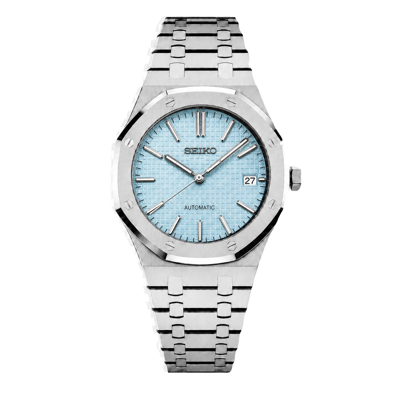 Seiko Mod Royal Oak Ice Blue Waffle Dial transparent product view
