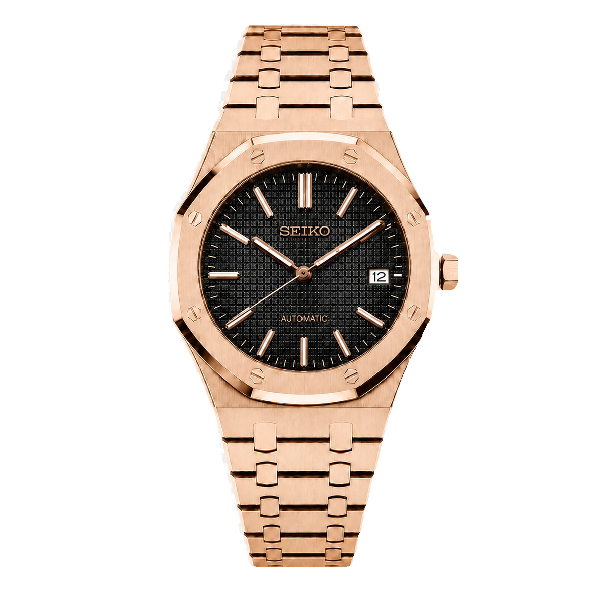 Seiko Mod Royal Oak - Gold Black Tapisserie Dial transparent product view