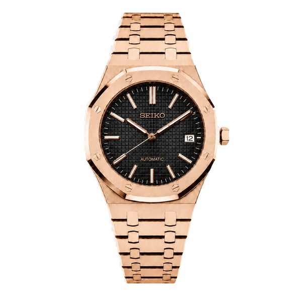 Seiko Mod Royal Oak – Rose Gold Black Tapisserie Dial