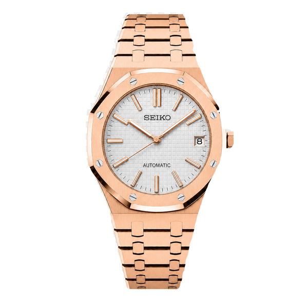 Seiko Mod Royal Oak – Cadran Tapisserie Argent Or Rose