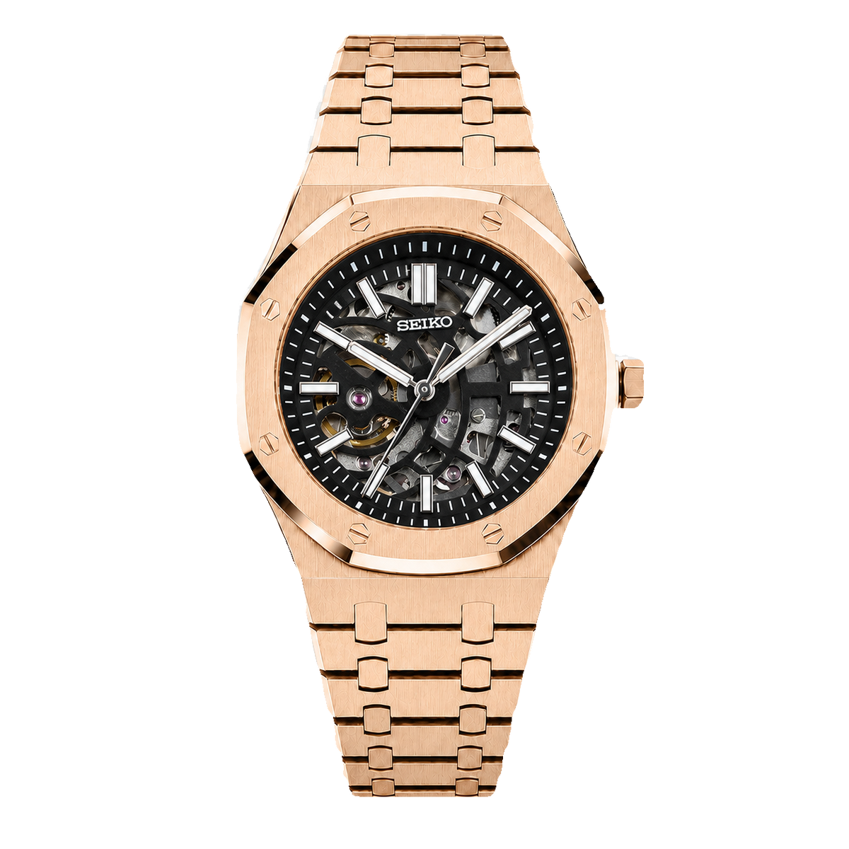 Seiko Mod Royal Oak Skeleton – Rose Gold transparent product view