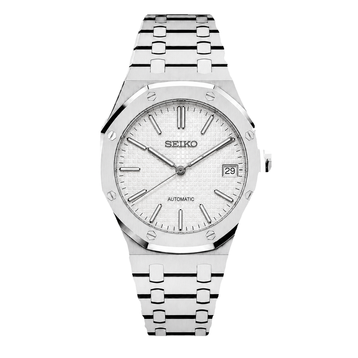 Seiko Mod Royal Oak – White/Silver Tapisserie Dial transparent product view