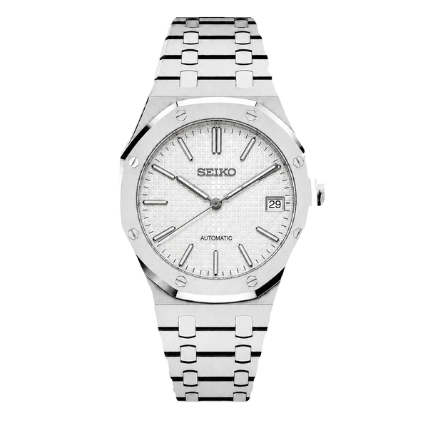 Seiko Mod Royal Oak – White/Silver Tapisserie Dial