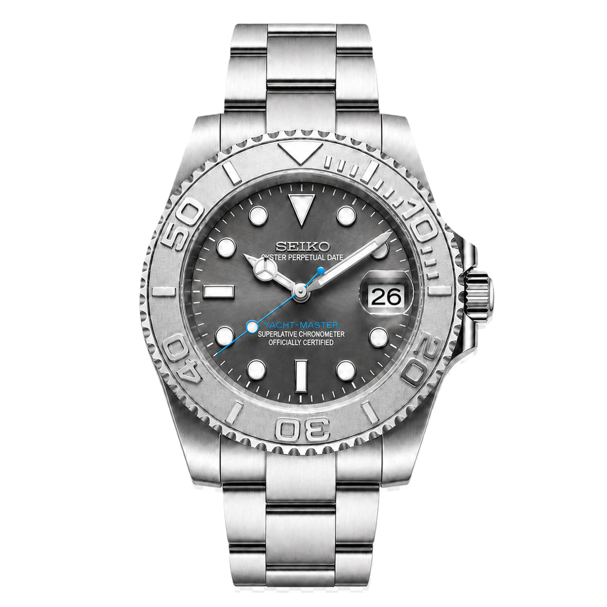 Seiko Mod Yacht-Master Rhodium Grey YachtDiver Arctic Frost transparent product view
