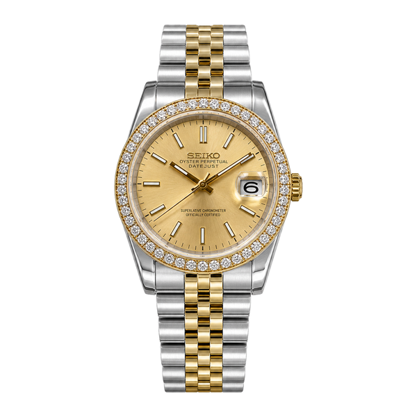 Seiko Mod Datejust – Gold Dial Diamond Bezel (Two-Tone)