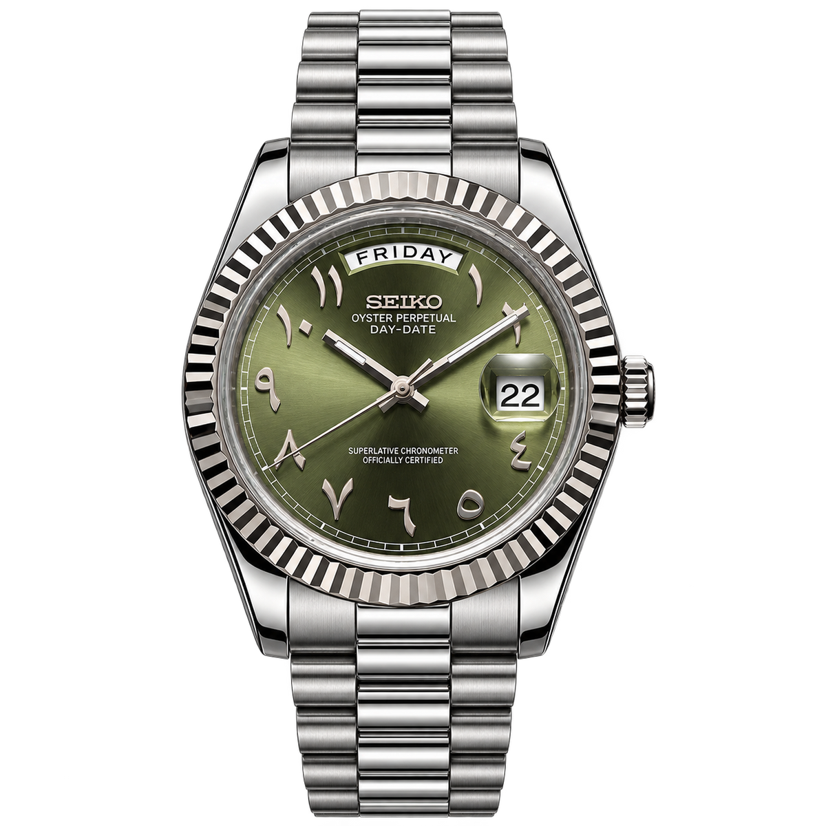 Seiko Mod Day-Date – Olive Arabic Dial transparent product view