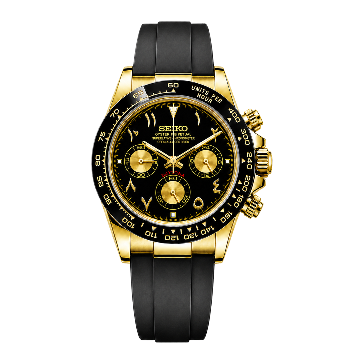 Seiko Mod Daytona Gold Arabic Dial transparent product view
