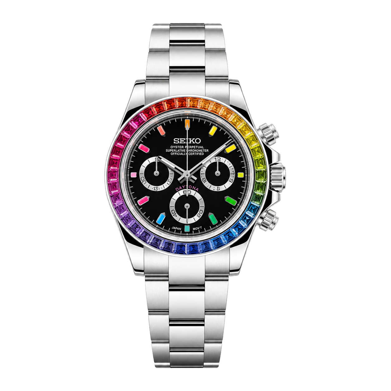 Seiko Mod Daytona – Rainbow Black Dial transparent product view