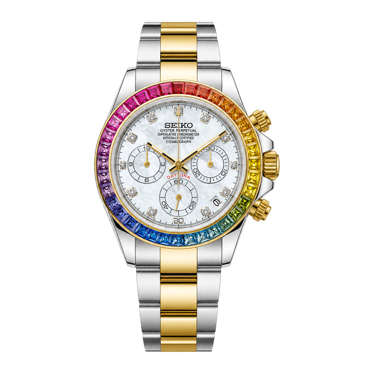 Seiko Mod Daytona – Rainbow Mother of Pearl Dial (Two-Tone) transparent product view