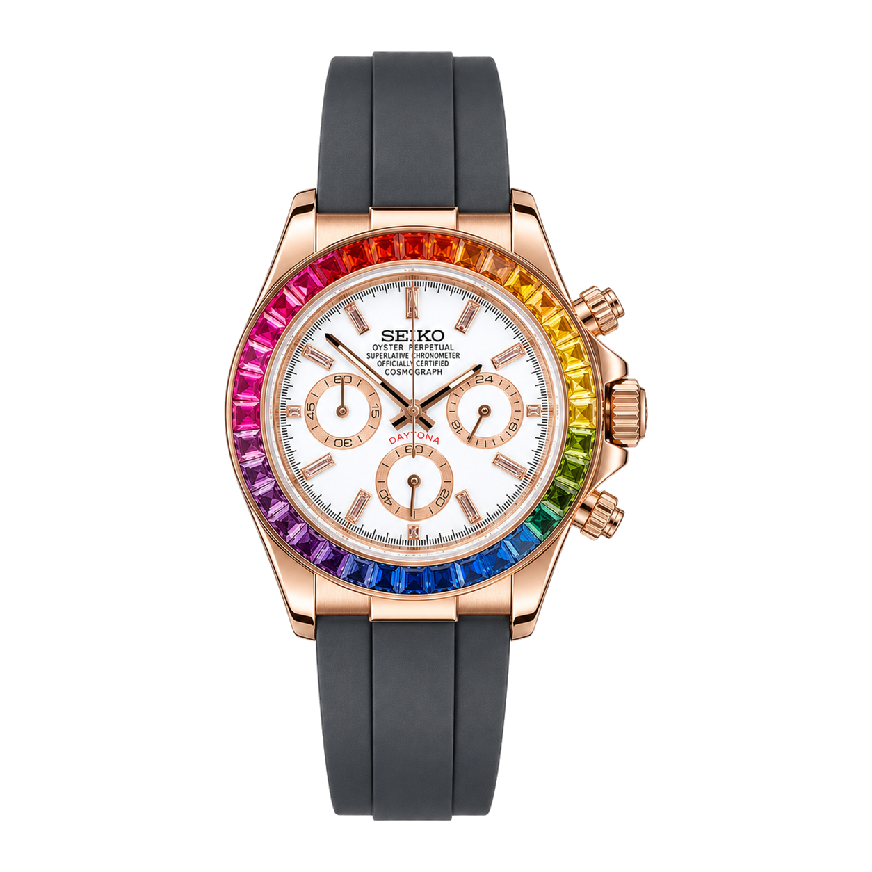 Seiko Mod Daytona – Rainbow White Dial (Rose Gold) transparent product view