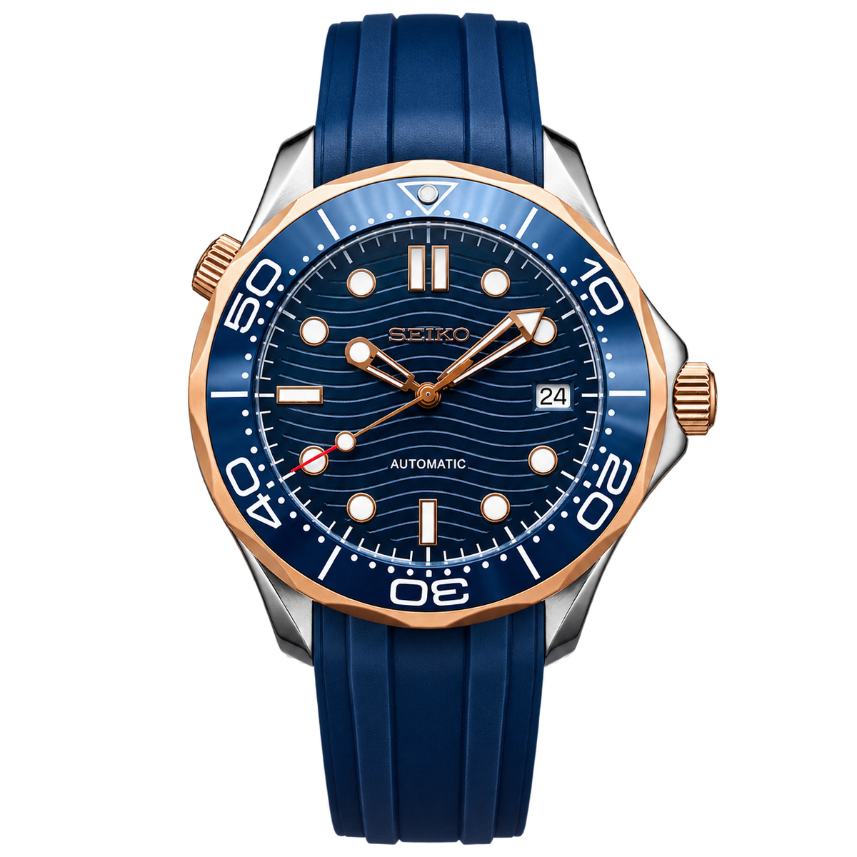 Seiko Mod Seamaster Diver – Rose Gold & Blue transparent product view