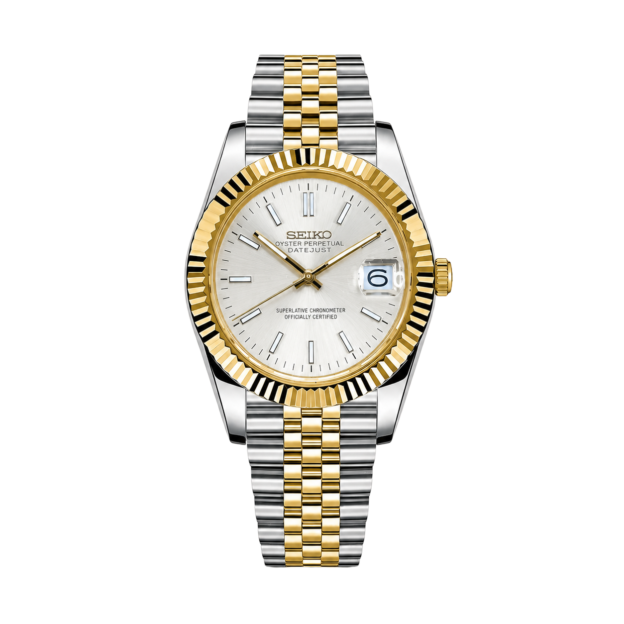 Seiko Mod Datejust – Classic White Dial (Two-Tone Gold) watch