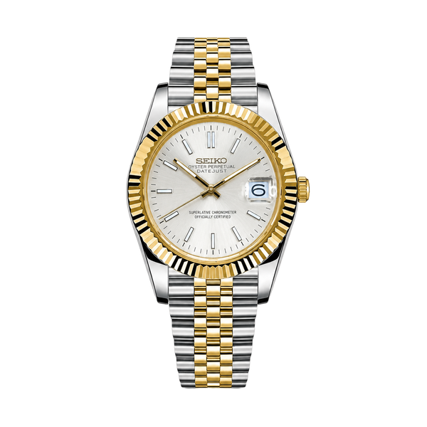 Seiko Mod Datejust – Classic White Dial (Two-Tone Gold) – Chrome
