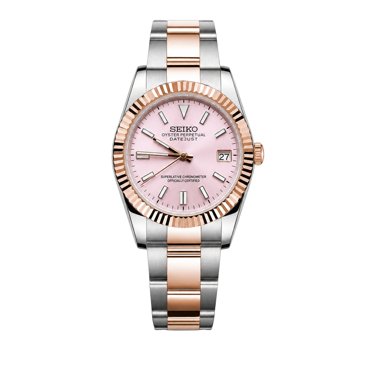 Seiko Mod Datejust – Baby Pink Dial (Two-Tone Rose Gold) watch