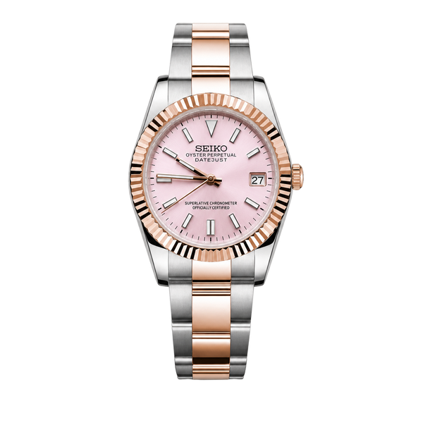 Seiko Mod Datejust – Cadran rose pâle (or rose bicolore)