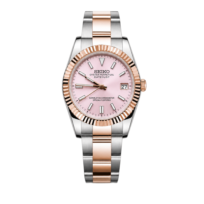 Seiko Mod Datejust – Baby Pink Dial (Two-Tone Rose Gold) watch