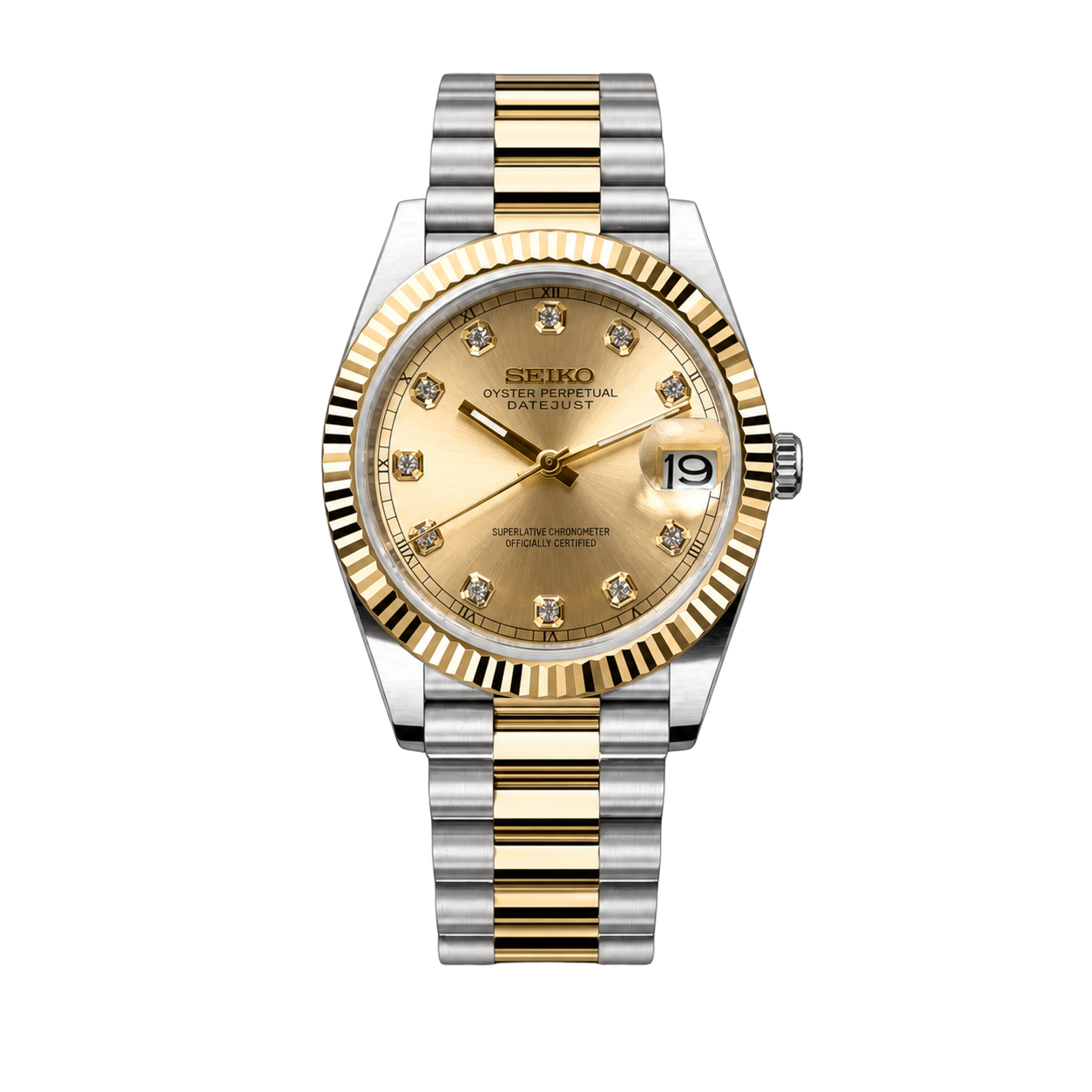Seiko Mod Datejust – Gold Diamond Dial (Two-Tone) watch