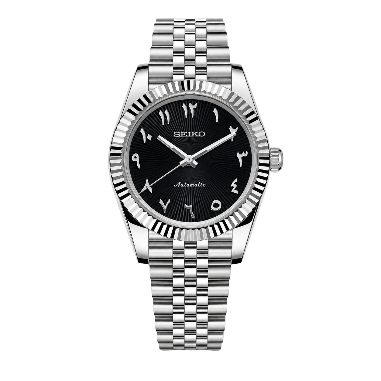 Seiko Mod Datejust - Black Sunburst Arabic Dial watch