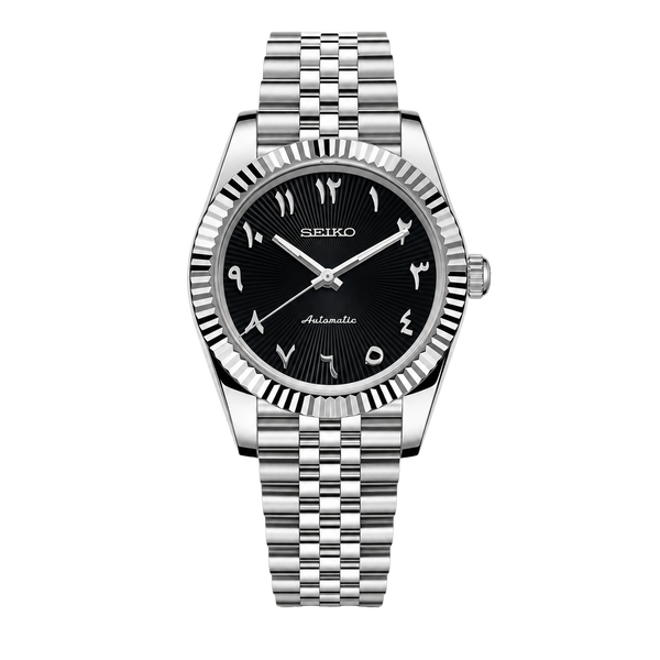 Seiko Mod Datejust - Cadran noir soleillé chiffres arabes