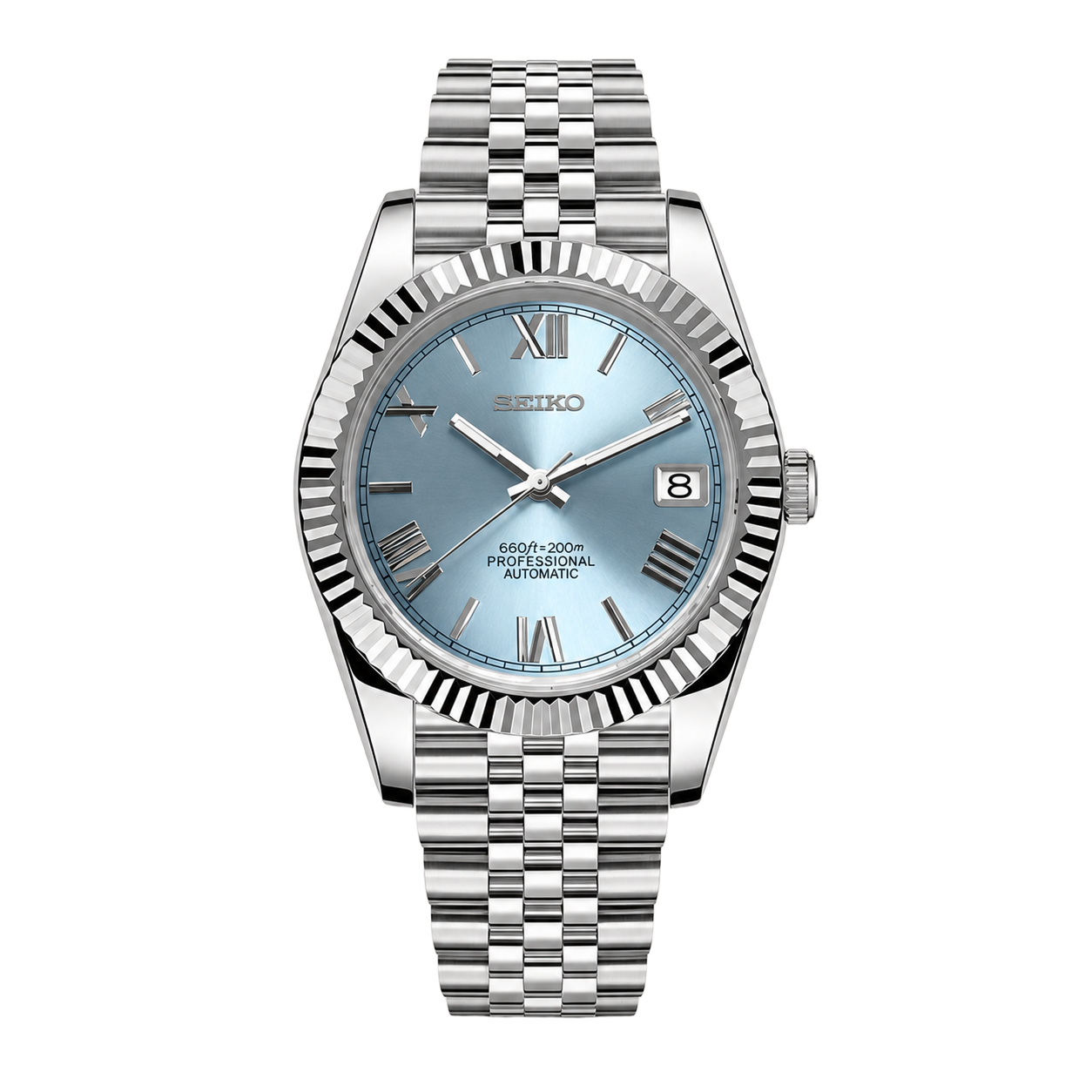 Seiko Mod Datejust – Sky Blue Roman Dial watch