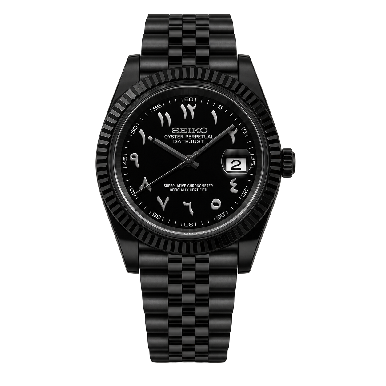 Seiko Mod Datejust – Black Arabic Dial (All-Black) watch