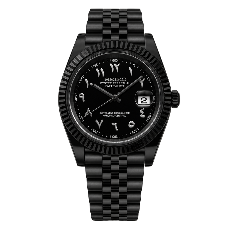 Seiko Mod Datejust – Black Arabic Dial (All-Black) watch
