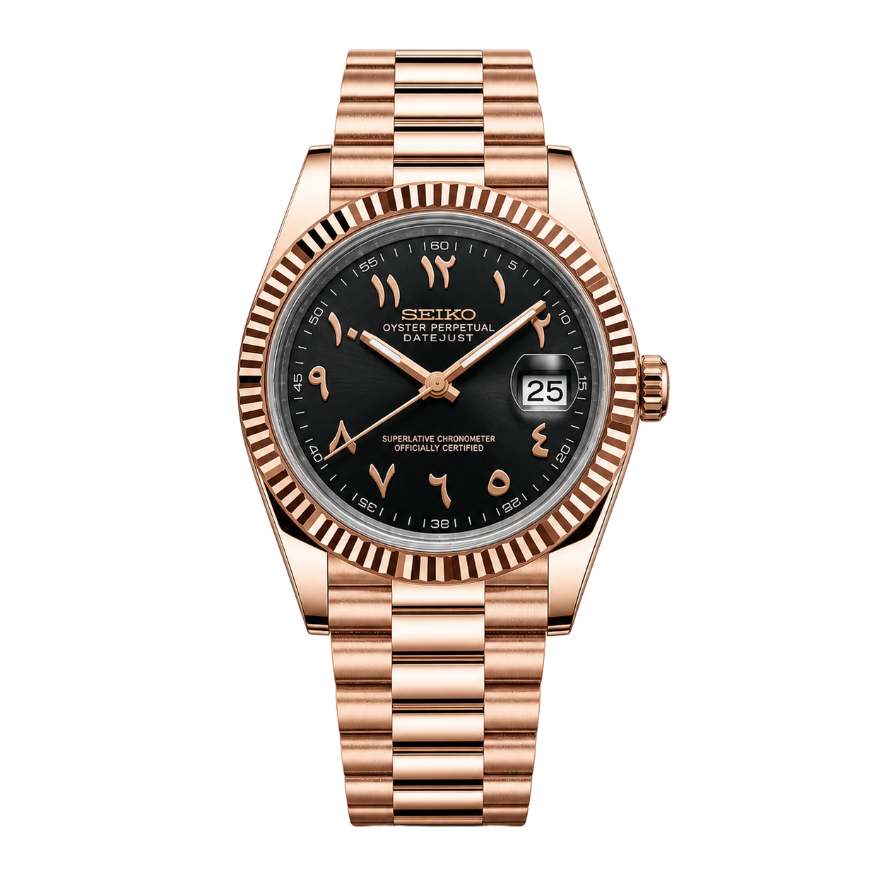 Seiko Mod Datejust – Rose Gold Arabic Black Dial watch