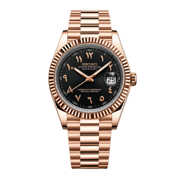 Seiko Mod Datejust – Cadran noir arabe or rose