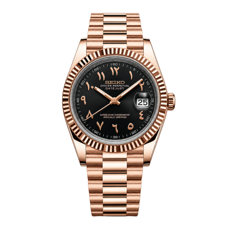 Seiko Mod Datejust – Rose Gold Arabic Black Dial watch