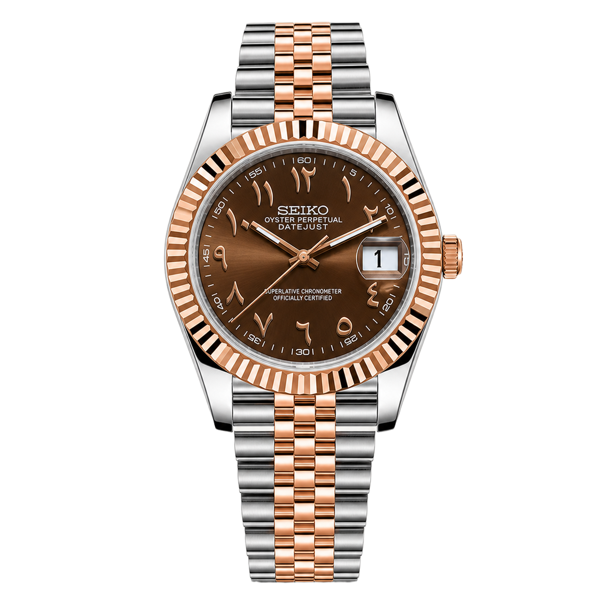 Seiko Mod Datejust – Chocolate Dial (Two-Tone Rose Gold) – Chrome