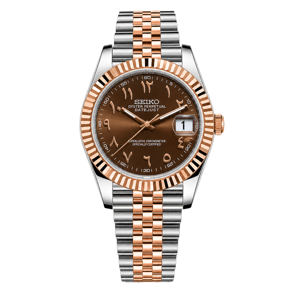 Seiko Mod Datejust – Chocolate Dial (Two-Tone Rose Gold) watch