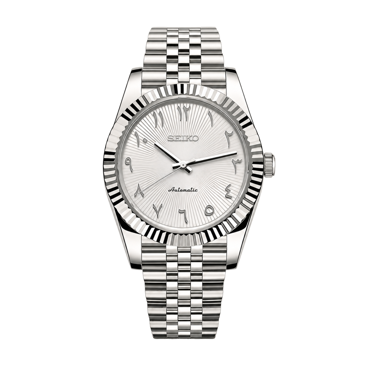 Seiko Mod Datejust – White Arabic Sunburst Dial watch
