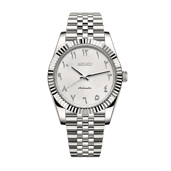 Seiko Mod Datejust – Cadran Soleil Blanc à Chiffres Arabes