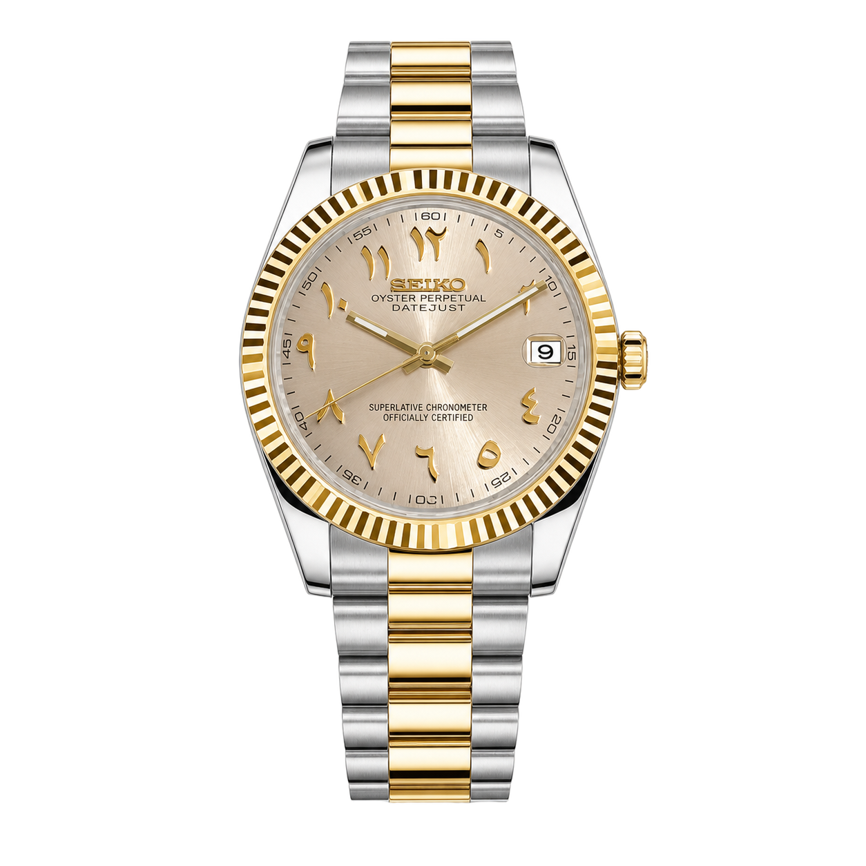 Seiko Mod Datejust – Gold Arabic Pearl Dial (Two-Tone) watch