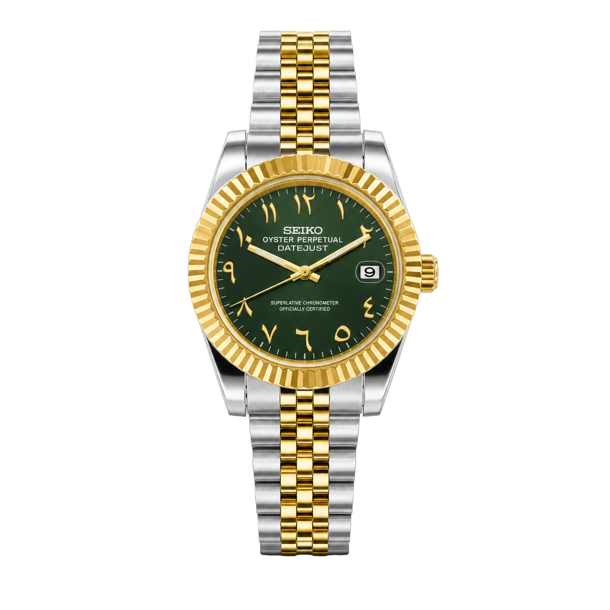 Seiko Mod Datejust – Green Arabic Dial (Two-Tone Gold) watch