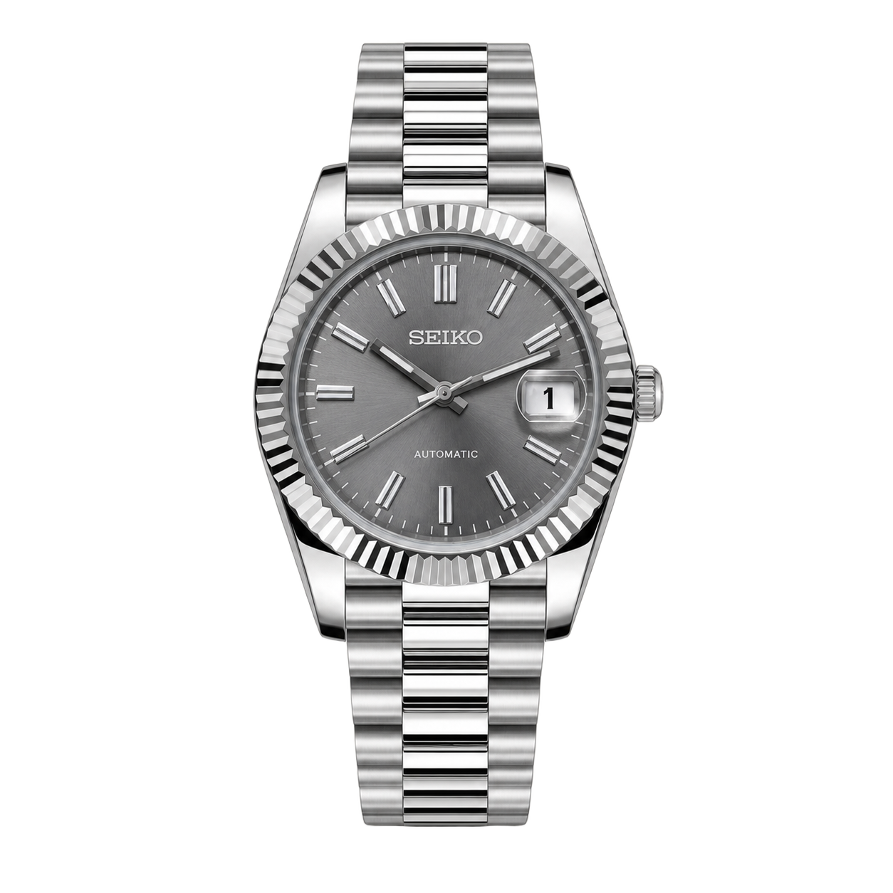Seiko Mod Datejust – Grey Sunburst Dial watch