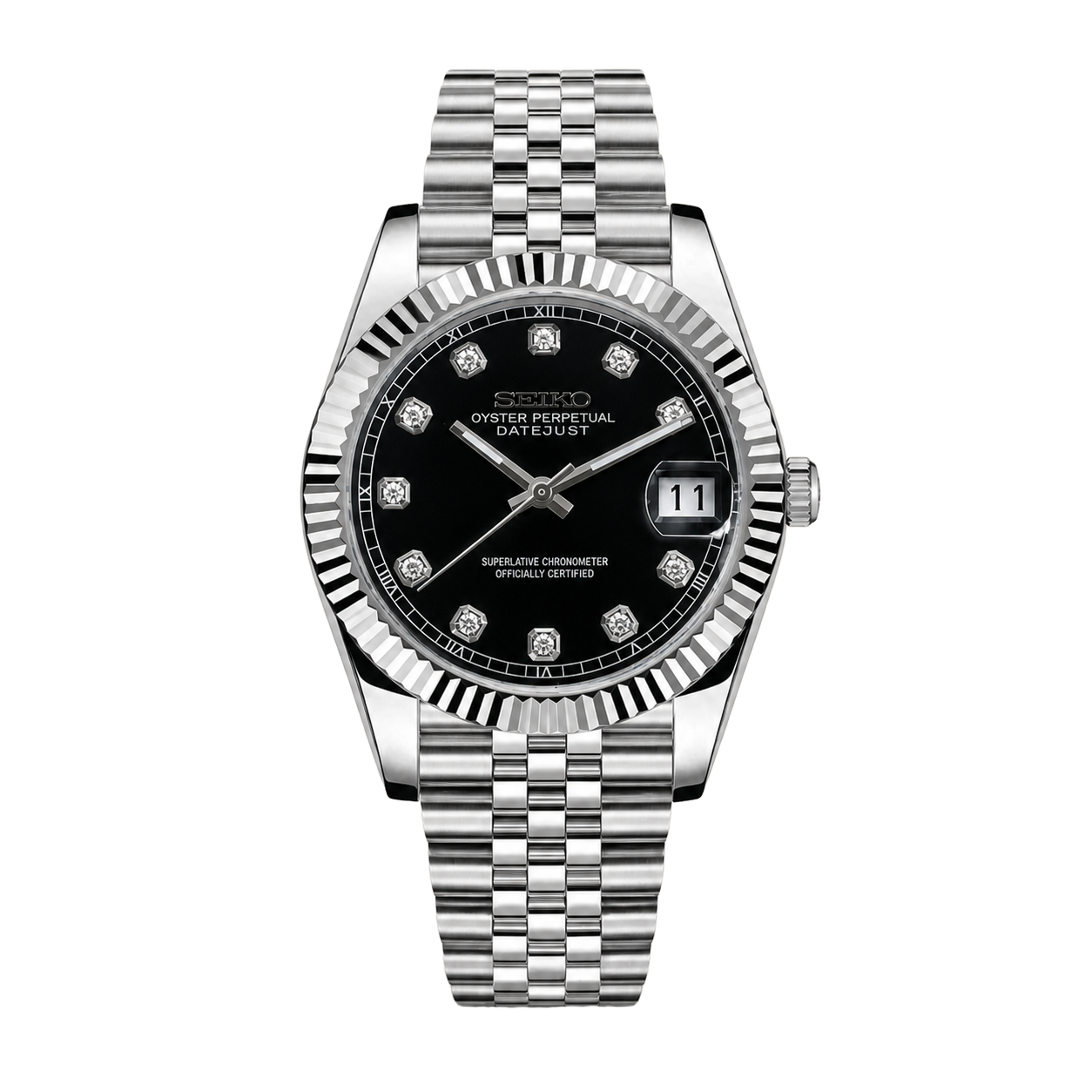 Seiko Mod Datejust – Black Diamond Dial watch