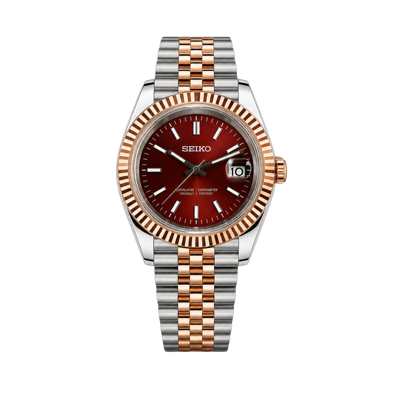 Seiko Mod Datejust – Red Sunburst Dial (Two-Tone Rose Gold) watch