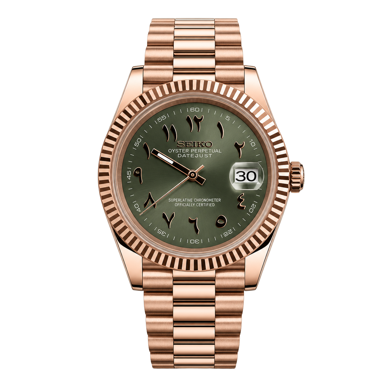 Seiko Mod Datejust – Rose Gold Arabic Olive Green Dial watch