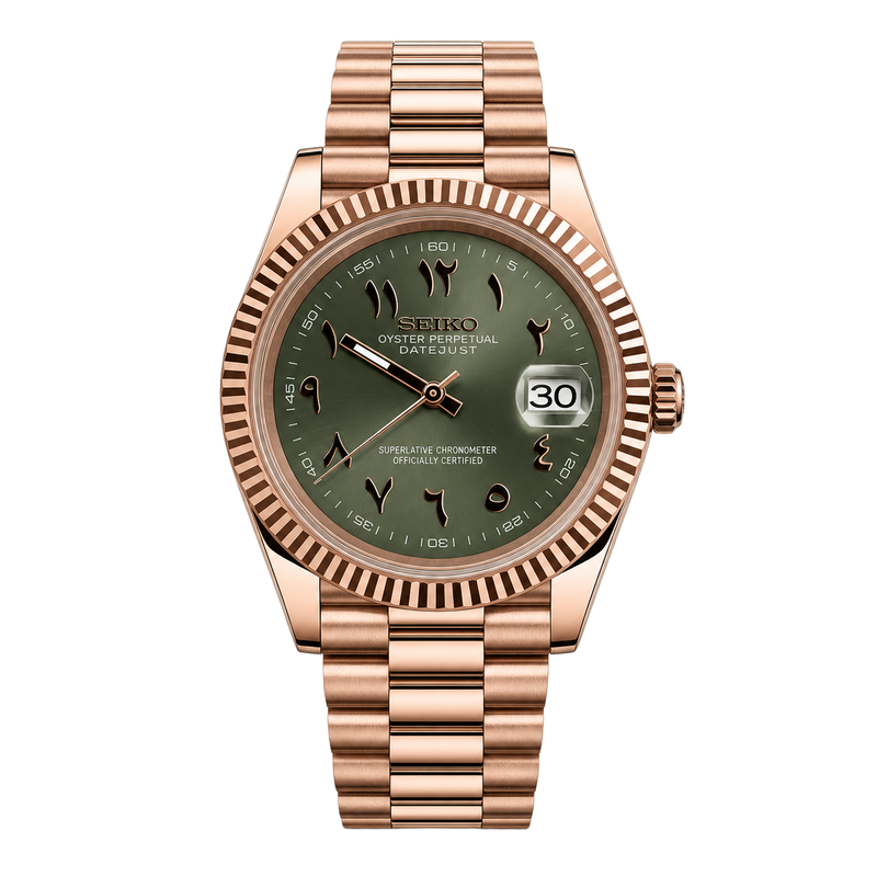 Seiko Mod Datejust – Rose Gold Arabic Olive Green Dial watch