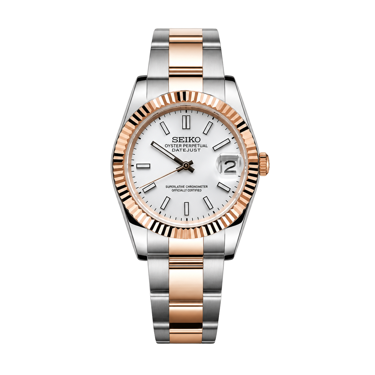 Seiko Mod Datejust – Two-Tone White Dial (Rose Gold) watch