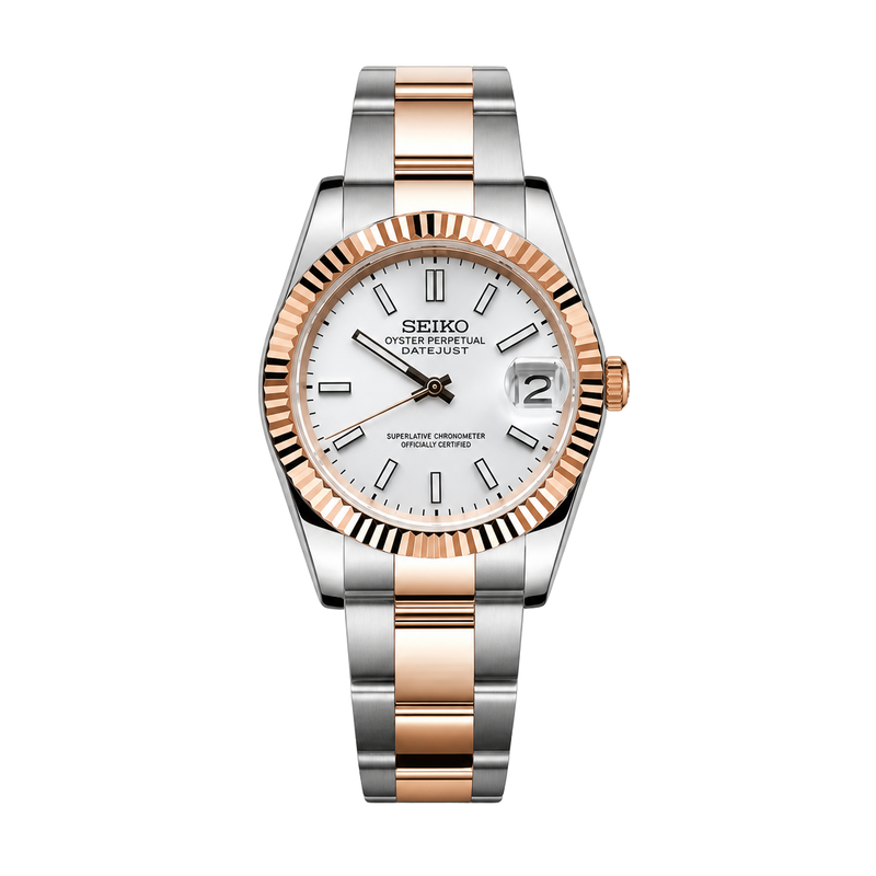 Seiko Mod Datejust – Two-Tone White Dial (Rose Gold) watch