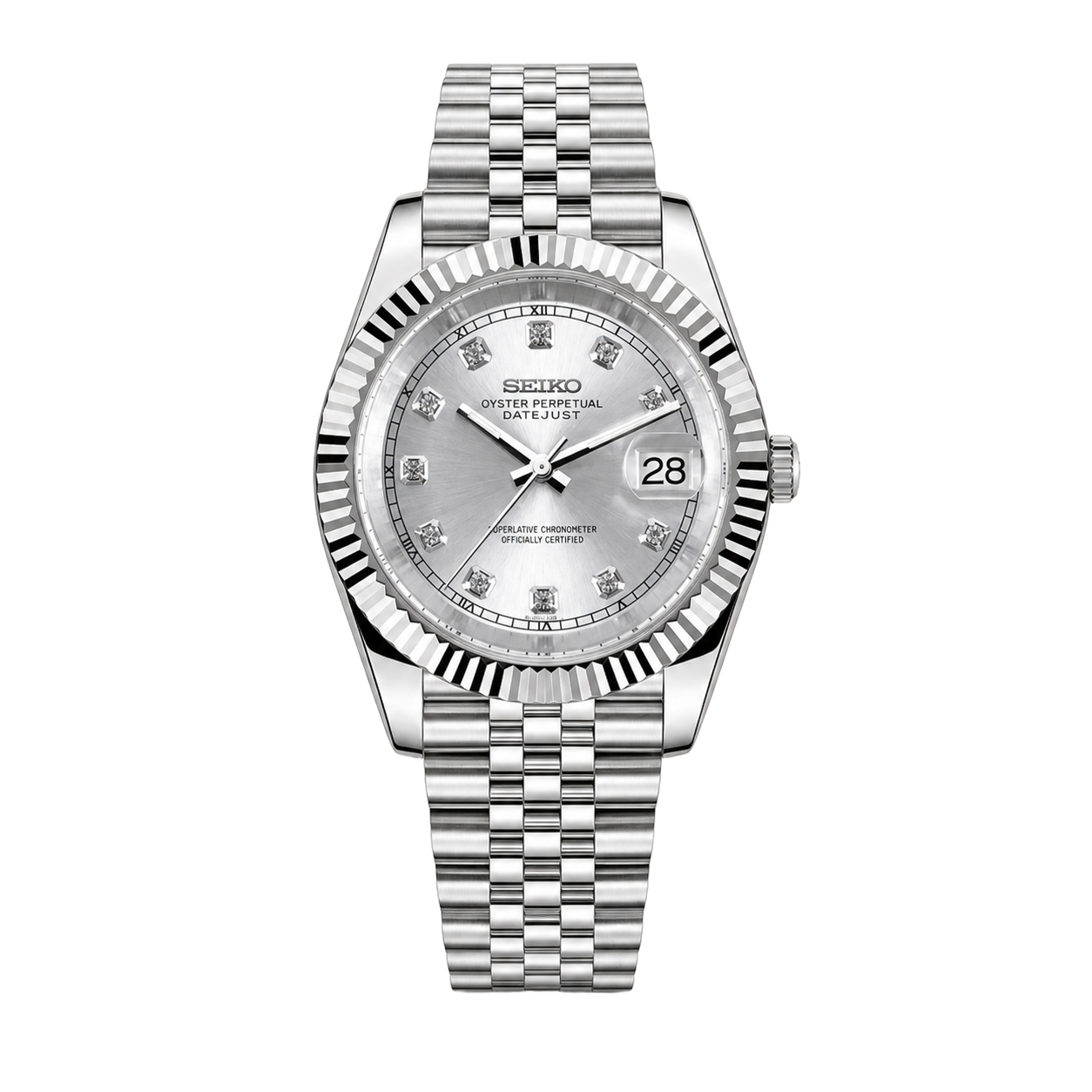Seiko Mod Datejust – Silver Diamond Dial watch