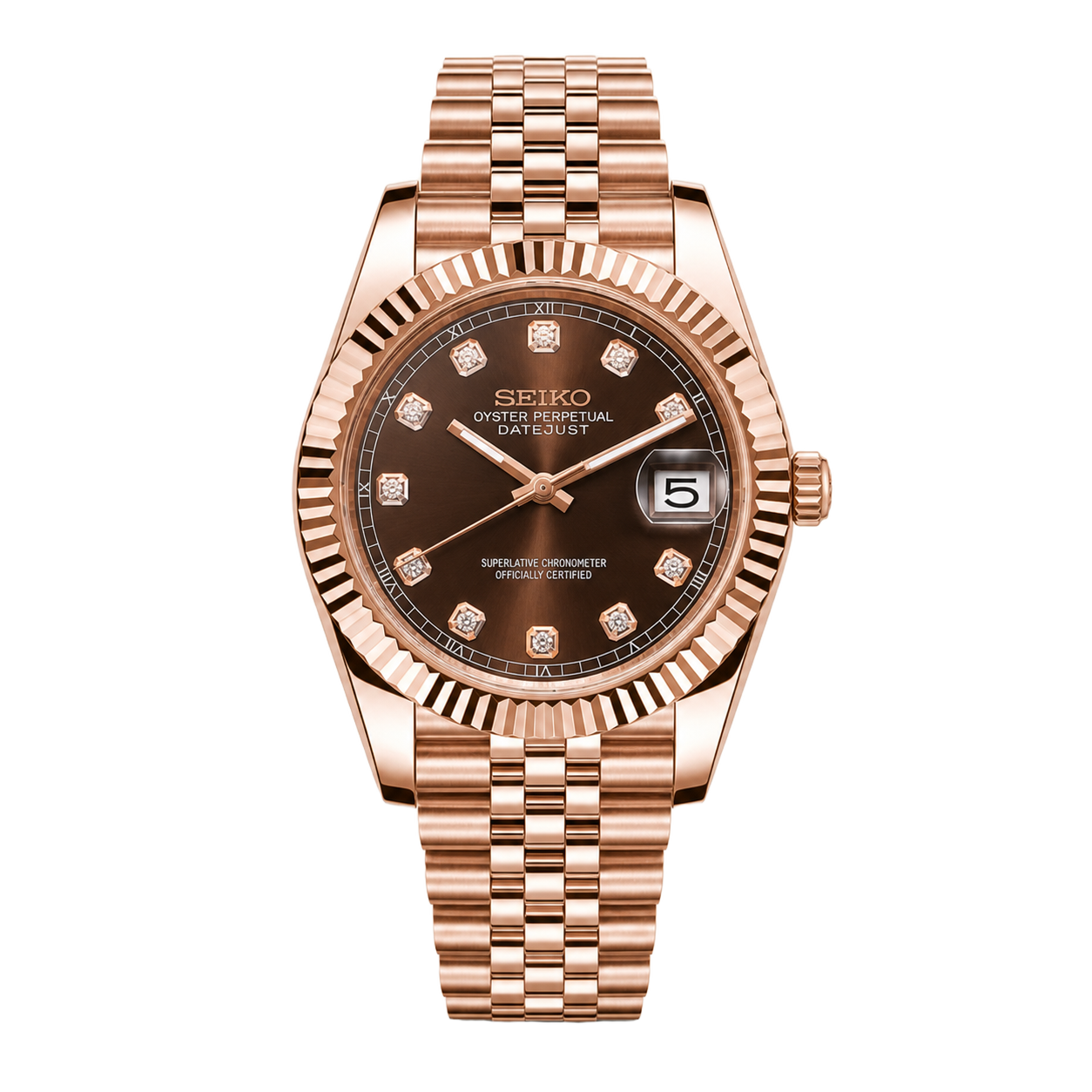 Seiko Mod Datejust – Chocolate Diamond Dial (Full Rose Gold) watch