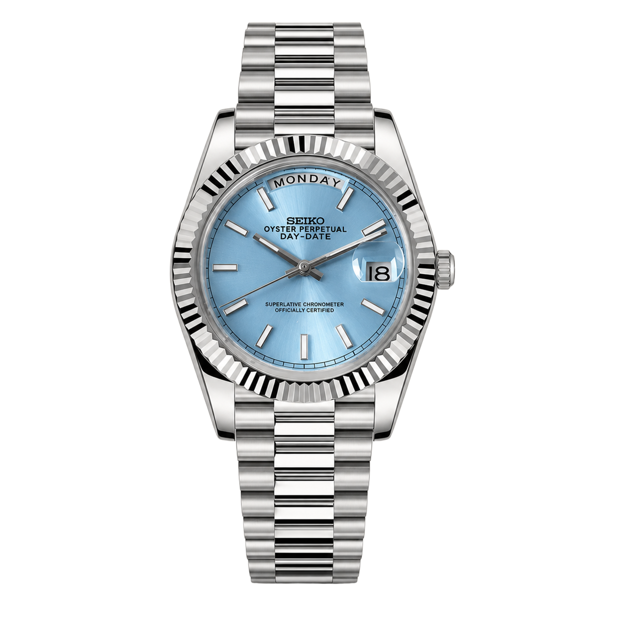 Seiko Mod Day-Date – Baton Sky Blue watch