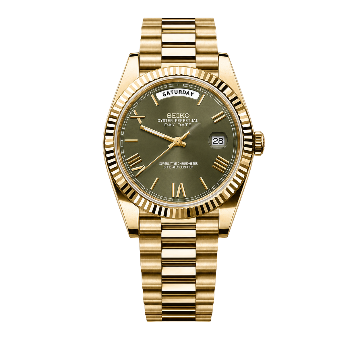 Seiko Mod Day-Date – Gold Olive Green watch