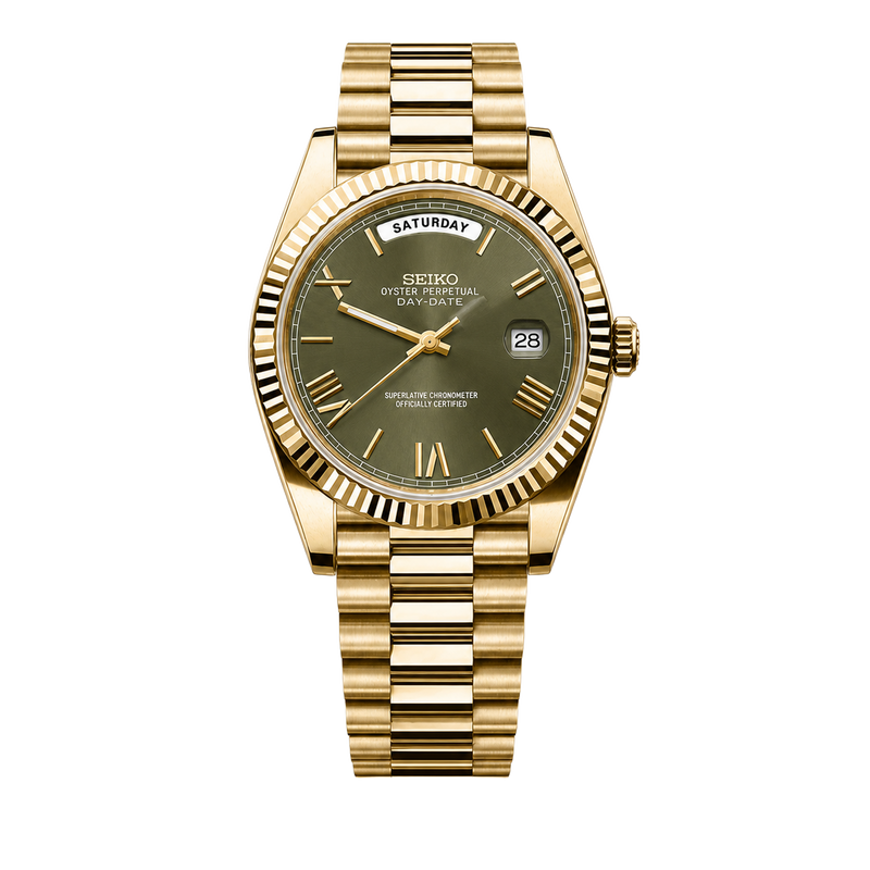 Seiko Mod Day-Date – Gold Olive Green watch