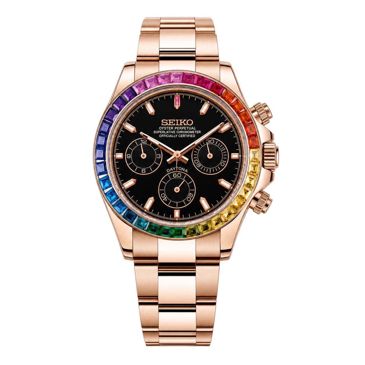 Seiko Mod Daytona – Rainbow Rose Gold Black watch