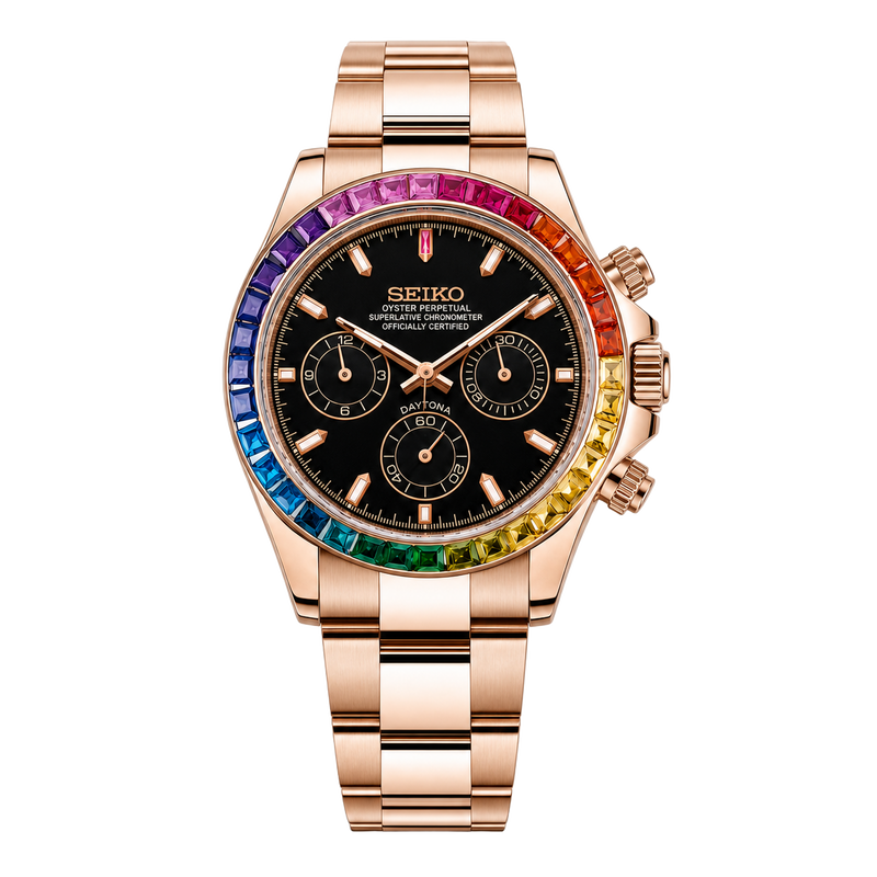 Seiko Mod Daytona – Rainbow Rose Gold Black watch